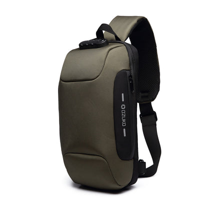 ozuko new chest bag usb anti-theft men's chest bag Korean casual men's shoulder bag waterproof Oxford cloth chest bag