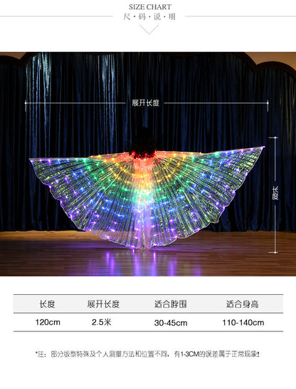 Dancer, children's color LED luminous wings, dance wings, belly dance, dance performance, fluorescent butterfly cape 7 #