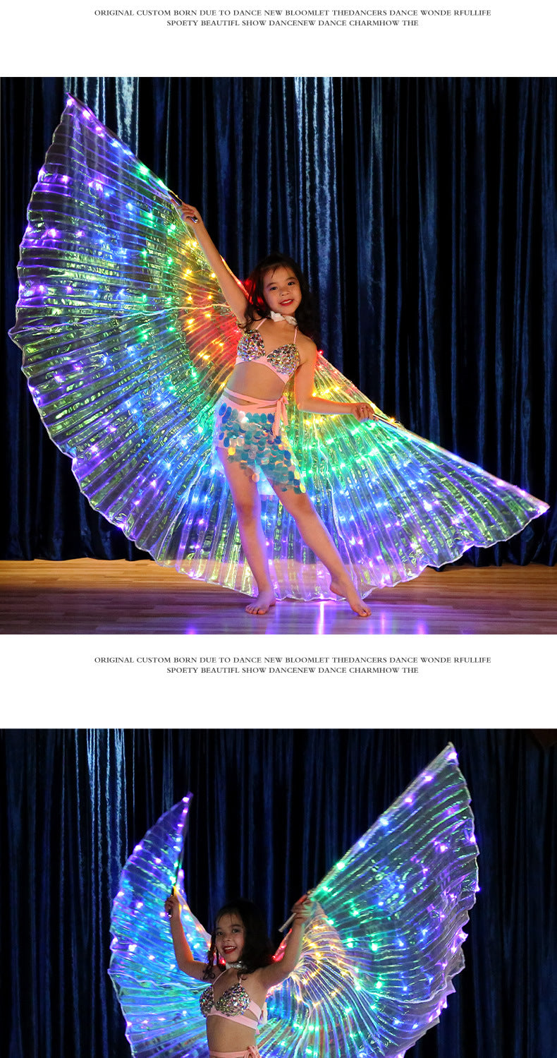 Dancer, children's color LED luminous wings, dance wings, belly dance, dance performance, fluorescent butterfly cape 7 #