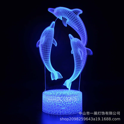 Exclusive for Amazon Explosion Dolphin Series Colorful Creative 3D Lights LED Night Lights Gift Table Lamps Visual Lights