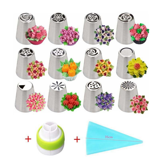 14-piece Russian decorating mouth One-piece cake decorating mouth TPU flower bag