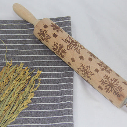 Wooden Valentine'S Day Rose Print Rolling Pin Kitchen Wooden Fondant Cake Decoration Dough Roller Baking Tools Accessories