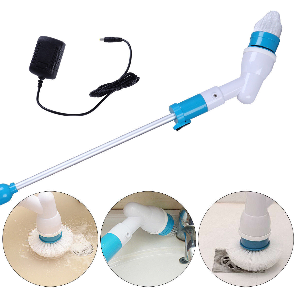 Electric Spin Scrubber Turbo Scrub Cleaning Brush Cordless Chargeable Bathroom Cleaner with Extension Handle Adaptive Brush Tub