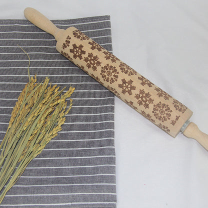 Wooden Valentine'S Day Rose Print Rolling Pin Kitchen Wooden Fondant Cake Decoration Dough Roller Baking Tools Accessories