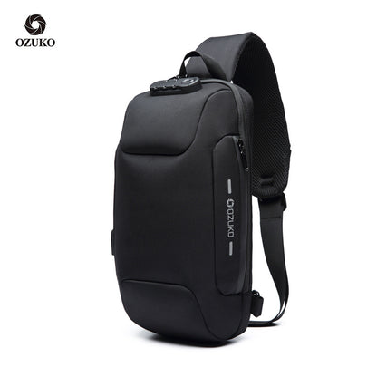 ozuko new chest bag usb anti-theft men's chest bag Korean casual men's shoulder bag waterproof Oxford cloth chest bag