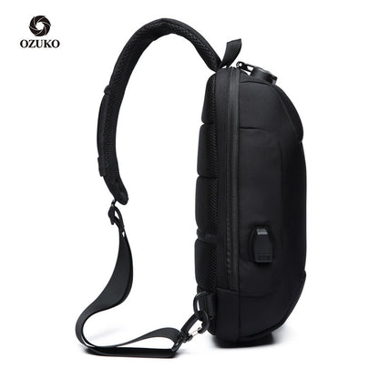 ozuko new chest bag usb anti-theft men's chest bag Korean casual men's shoulder bag waterproof Oxford cloth chest bag