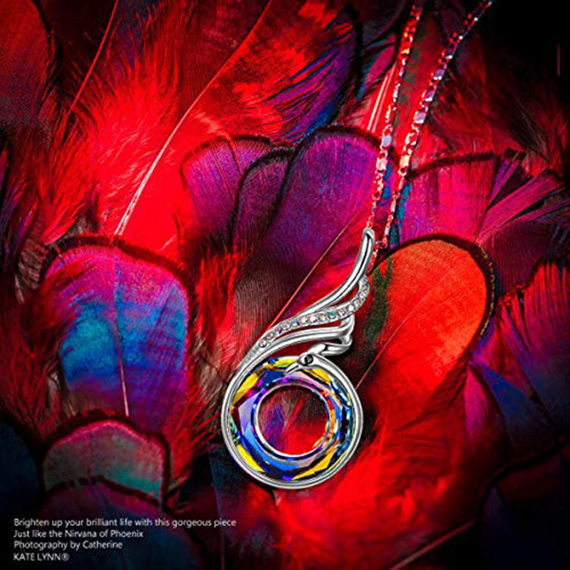 New Valentine's Day Necklace Colorful Crystal Peacock Gradient Cross-Border Europe and the United States Amazon Explosion Model Ethnic Style Jewelry Women