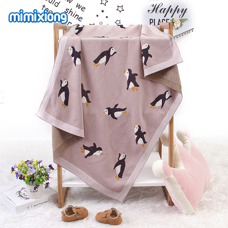 ins hot sale baby knitted penguin blanket baby stroller cover