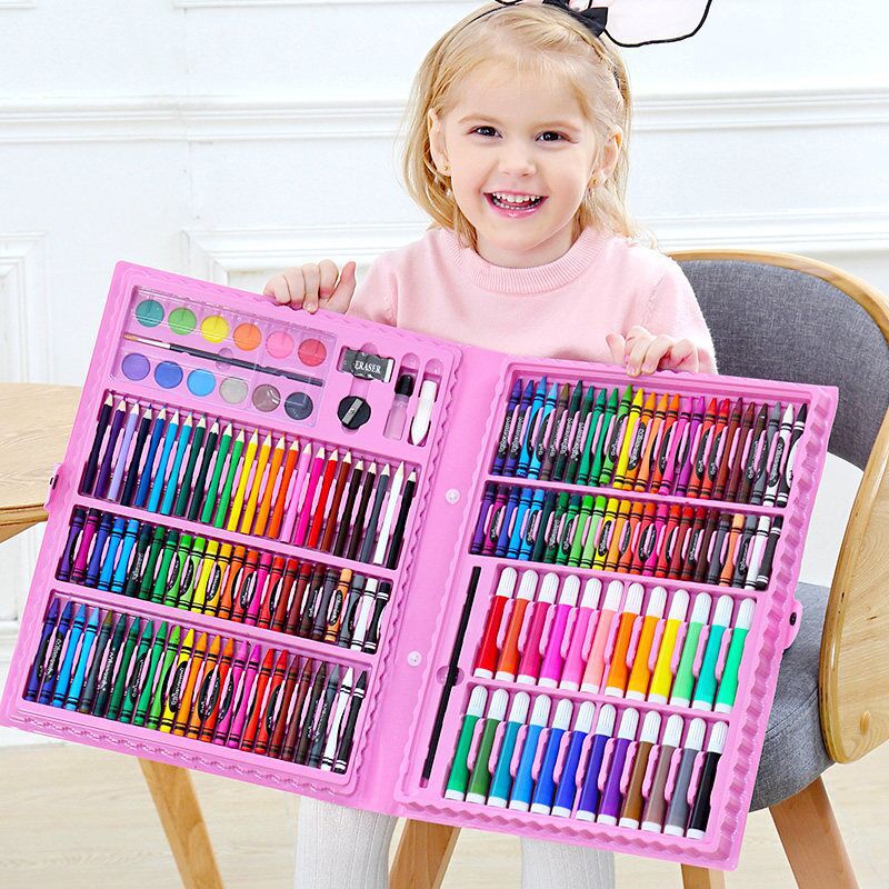 208 pieces double-panel easel version children's watercolor pen set primary school students painting brush crayon oil pastel wholesale