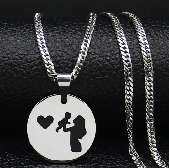 Mom Baby Stainless Stee Necklace for Women Silver Color Necklaces & Pendants Jewelry cadenas mujerMother's Day Gift N3758S01