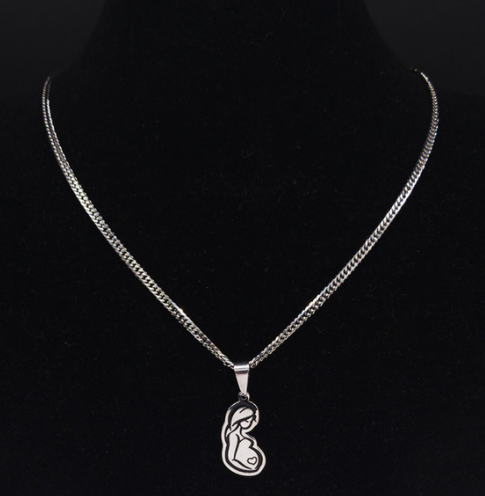 Mom Baby Stainless Stee Necklace for Women Silver Color Necklaces & Pendants Jewelry cadenas mujerMother's Day Gift N3758S01