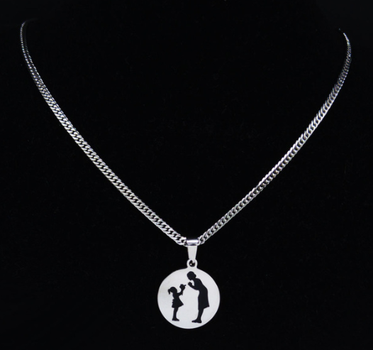 Mom Baby Stainless Stee Necklace for Women Silver Color Necklaces & Pendants Jewelry cadenas mujerMother's Day Gift N3758S01