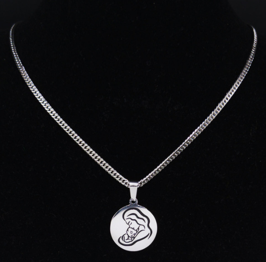 Mom Baby Stainless Stee Necklace for Women Silver Color Necklaces & Pendants Jewelry cadenas mujerMother's Day Gift N3758S01