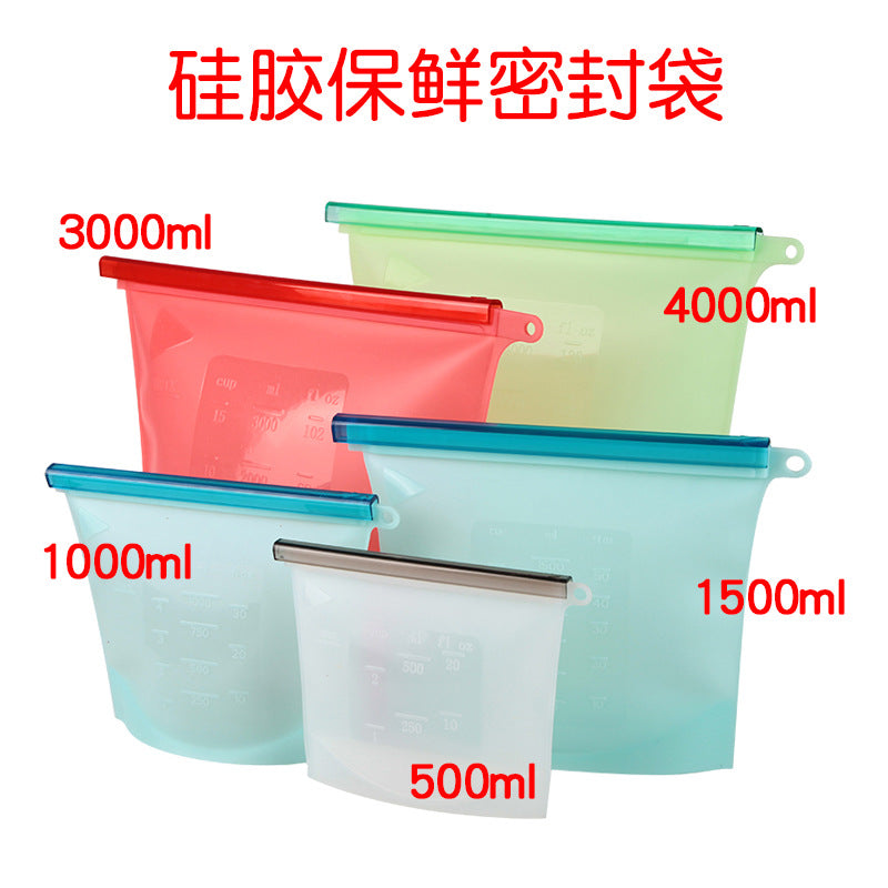 Silicone fresh-keeping bag 500ml1000ml1500ml food packaging ziplock bag broth frozen food storage