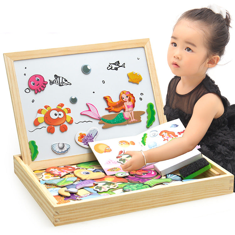 Small master magnetic animal fight spell music drawing board three-dimensional puzzle changeable board blackboard puzzle wooden toys