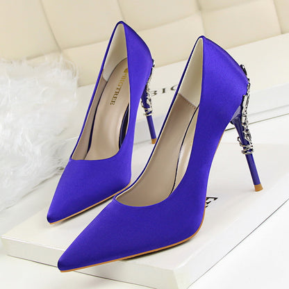 9219-2 Korean fashion sexy metal with women's shoes stiletto high-heeled shallow mouth pointed satin slim single shoes wedding shoes