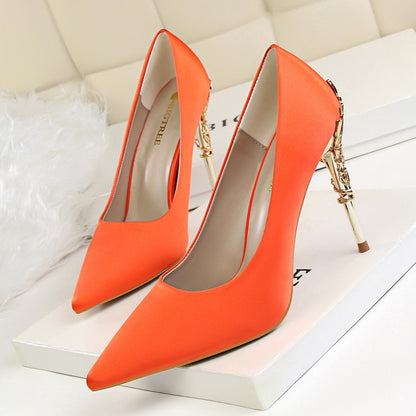 9219-2 Korean fashion sexy metal with women's shoes stiletto high-heeled shallow mouth pointed satin slim single shoes wedding shoes