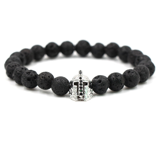 HOT Fashion charm bracelet men Spartan Warrior Helmet lava stone beaded bracelet for men women simple Jewelry Pulseira hombres