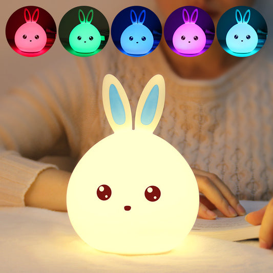 Cute rabbit night light cute bear silicone light colorful USB remote control pat cartoon cartoon vent atmosphere decompression lamp