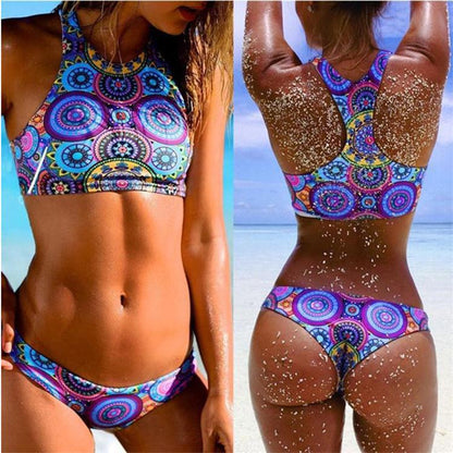 European and American new bikini swimwear color circle totem sexy bikini triangle split swimsuit women