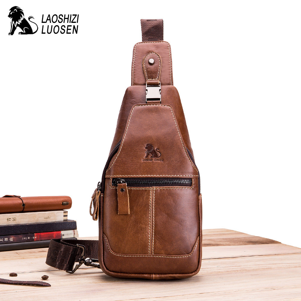 Double Zipper Genuine Leather Crossbody Bags Men Messenger Bags Male Shoulder Bag Chest Bag for Men