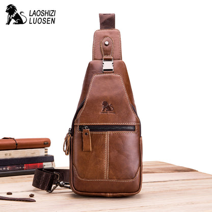 Double Zipper Genuine Leather Crossbody Bags Men Messenger Bags Male Shoulder Bag Chest Bag for Men