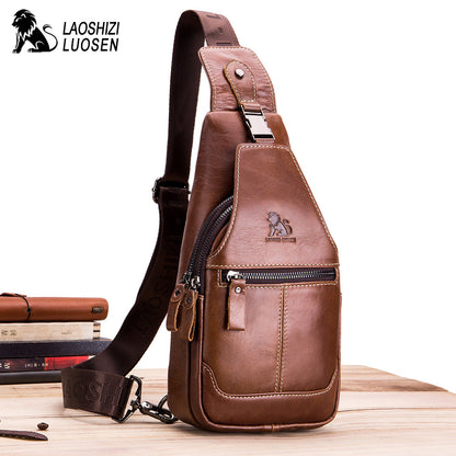 Double Zipper Genuine Leather Crossbody Bags Men Messenger Bags Male Shoulder Bag Chest Bag for Men