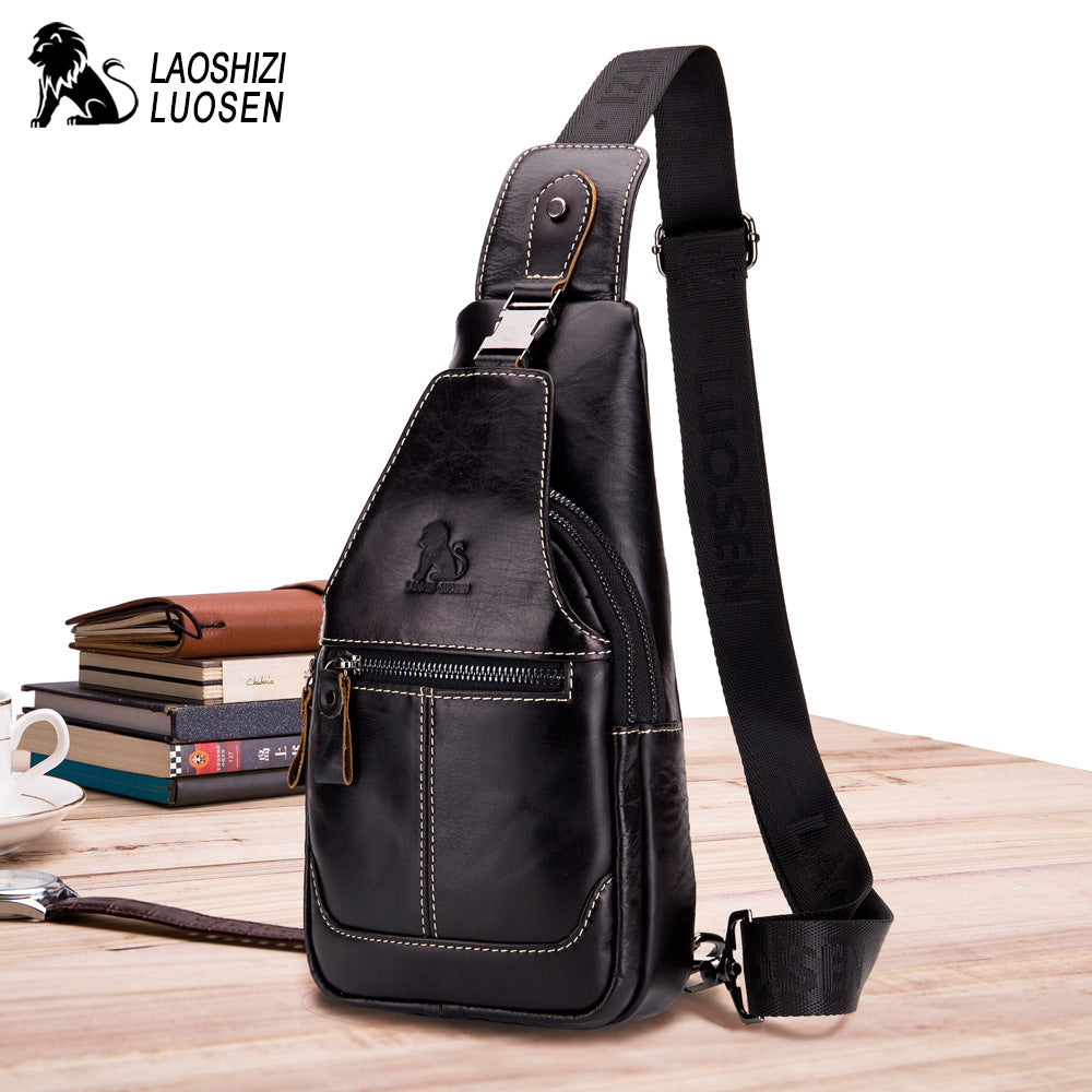 Double Zipper Genuine Leather Crossbody Bags Men Messenger Bags Male Shoulder Bag Chest Bag for Men