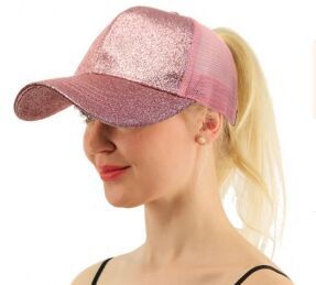 Casual Ponytail Baseball Cap Women Adjustable Snapback Hat Sequins Shine Hip Hop Caps For Women Dad Hat Summer Glitter Mesh Hats