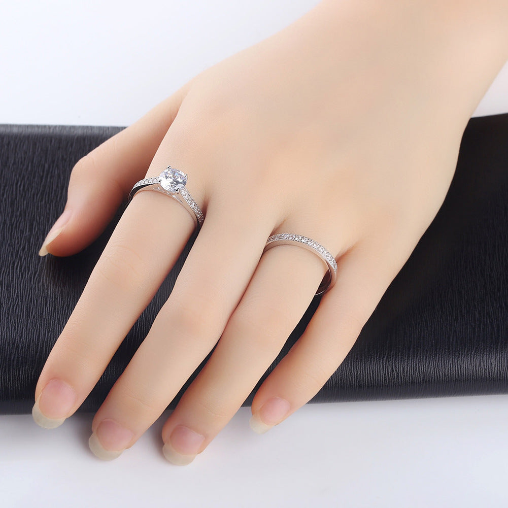 BAMOER  Silver Color Double Ring Sets for Women Pave AAA Zircon Stone Wedding Jewelry YIR045