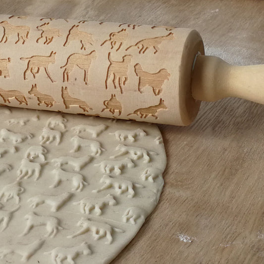 JM01029 wooden puppy printing rolling pin wooden carving embossed rolling pin cookie dough stick