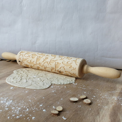 JM01032 wooden dinosaur printing rolling pin wooden carving embossed rolling pin cookie dough stick