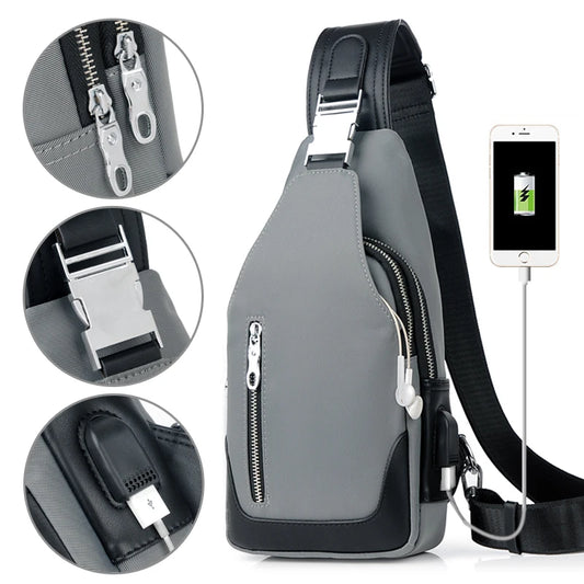 Crossbody Bags Men Unisex USB Charge Waterproof