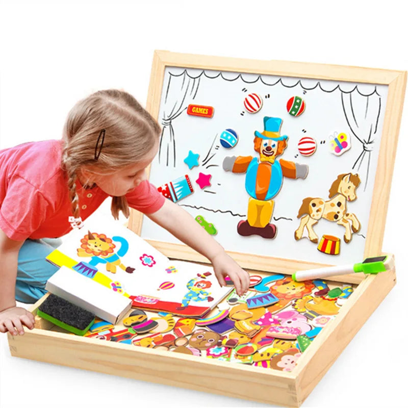 Small master magnetic animal fight spell music drawing board three-dimensional puzzle changeable board blackboard puzzle wooden toys