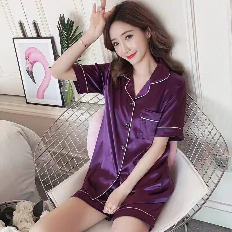 Thailand Japan Dubai cross-border e-commerce imitation silk pajamas plus size plus size silk satin short-sleeved trousers home wear for women