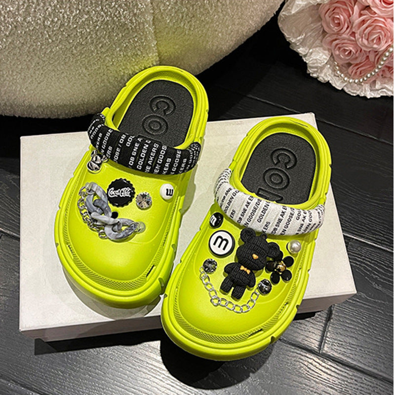 Fashion Clogs With Charms Shoes Outdoor Women Slippers Thick