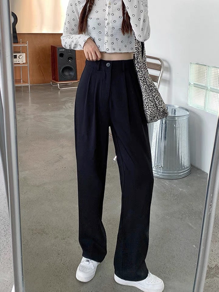 Pure color high waist suit pants women spring and autumn sports pants loose casual fall wide leg pants women nine points mopping pants women