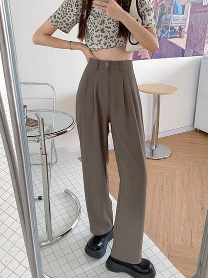 Pure color high waist suit pants women spring and autumn sports pants loose casual fall wide leg pants women nine points mopping pants women