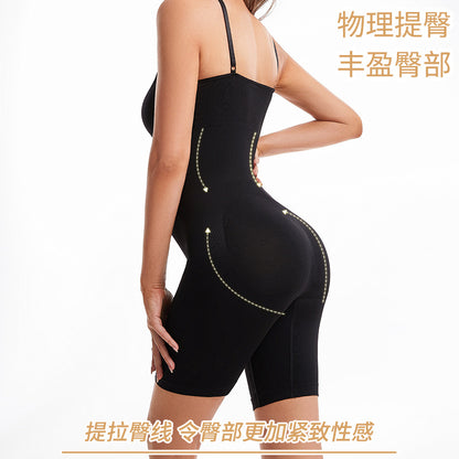 Cross-border tight body shaping bodysuit boxer leg pants suspenders abdomen hip lifting full body open crotch European and American one-piece underwear for women