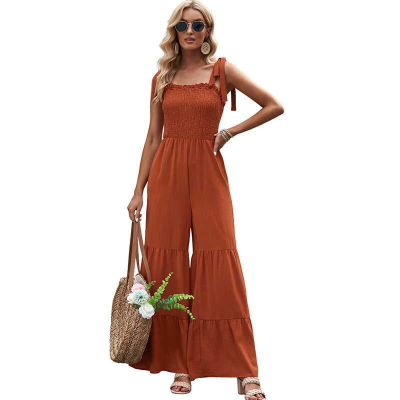 Shi Ying summer wrapped chest style sling tied jumpsuit women Europe and the United States new solid color sleeveless waist women's wide-leg pants