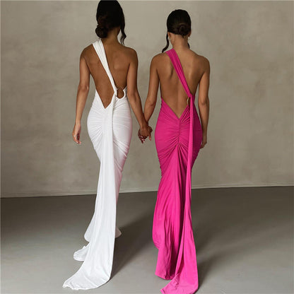 2024 spring and summer new European and American style cross-border women's clothing sexy backless halter neck hip-covering slim evening dress for women