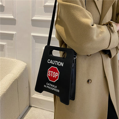 Foreign trade new European and American fashion creative spoof personalized parking sign prohibiting driving fashion show women's trendy pu crossbody bag