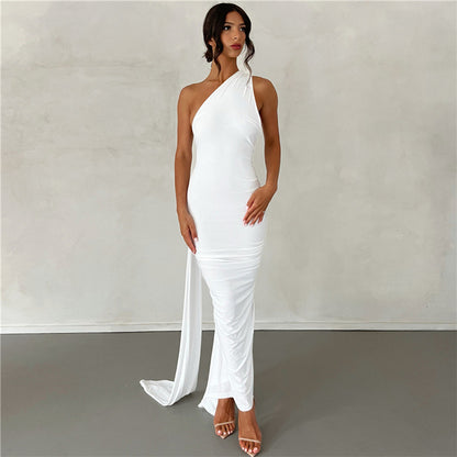 2024 spring and summer new European and American style cross-border women's clothing sexy backless halter neck hip-covering slim evening dress for women