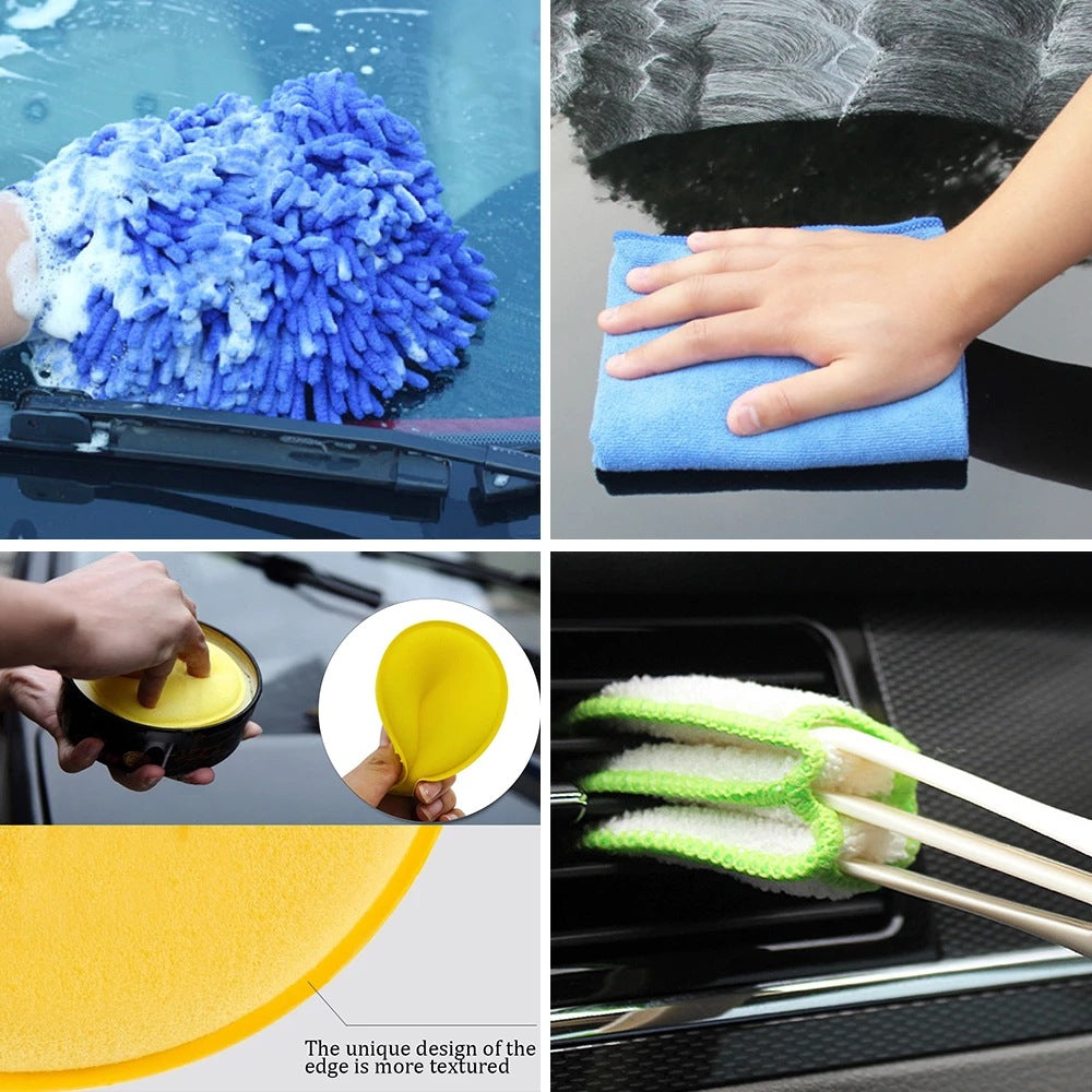 Cross-border hot sale car beauty car wash detail brush 17 piece set, electric drill brush, car wash glove air outlet brush set