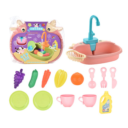 Cross-border children's toy calf dishwasher electric water wash basin play house kitchen toy set wash basin