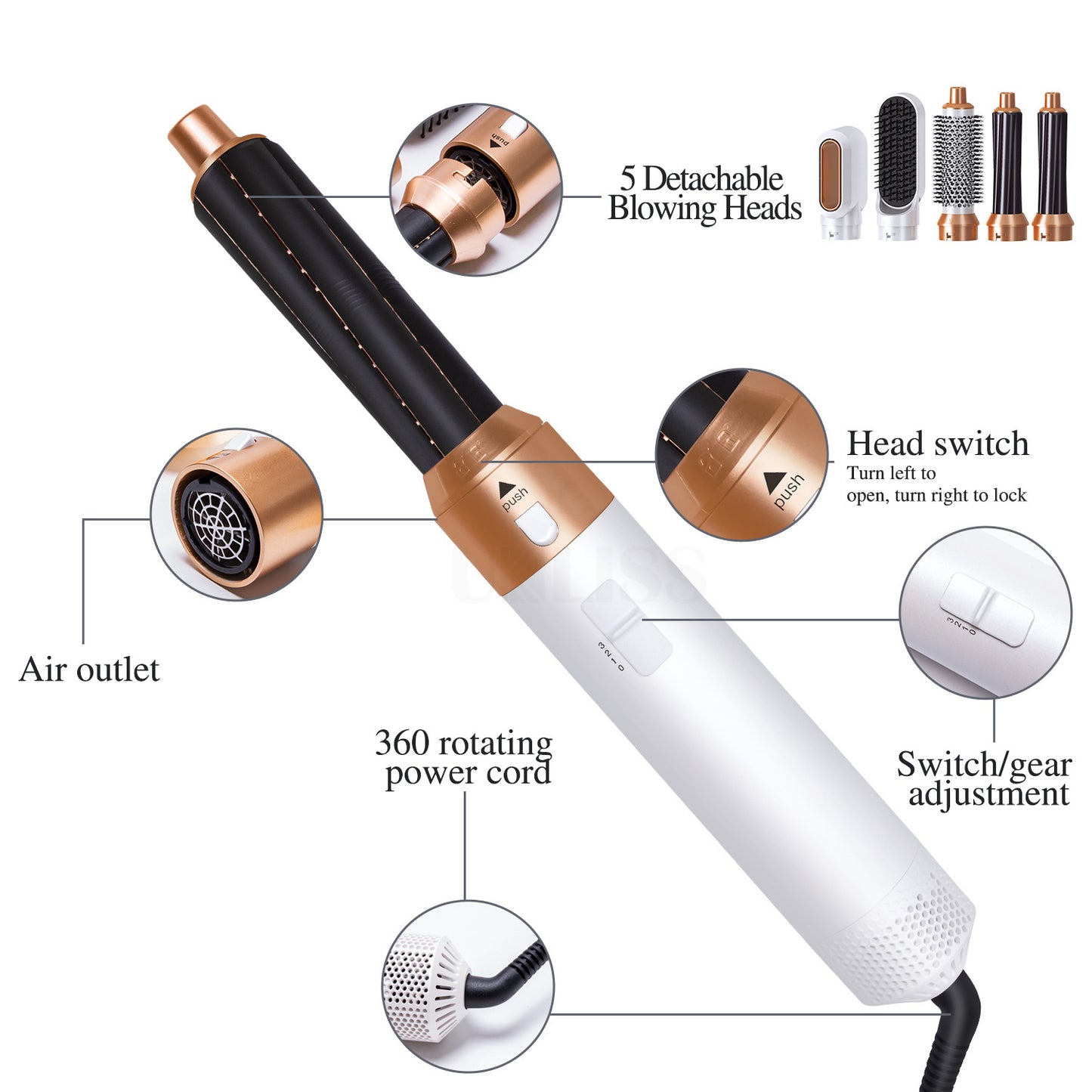 Cross-border new five-in-one hot air comb automatic curling stick curly straight dual-purpose hair styling comb electric hair dryer