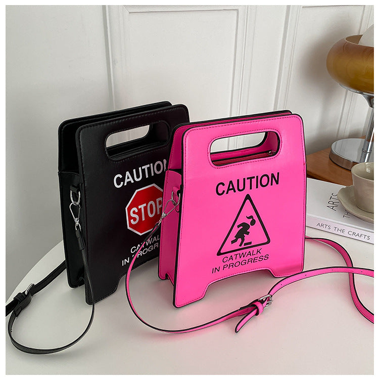 Foreign trade new European and American fashion creative spoof personalized parking sign prohibiting driving fashion show women's trendy pu crossbody bag