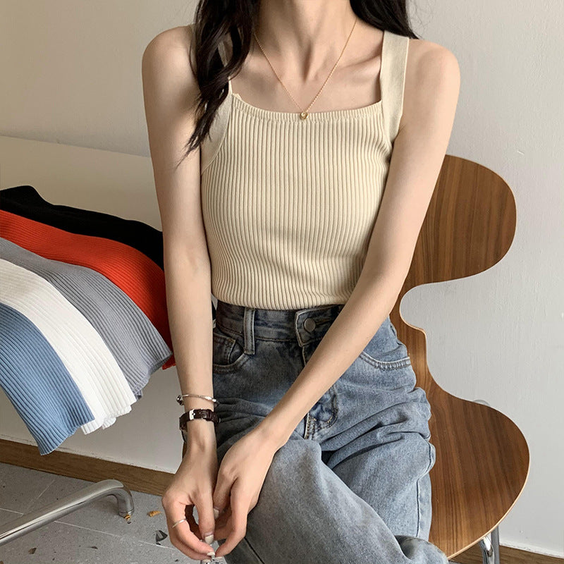 Summer Slim Fit Ice Silk Camisole Women's Summer Casual Outdoor Solid Color Inner Wear Knitted Sleeveless Base Tank Top Top