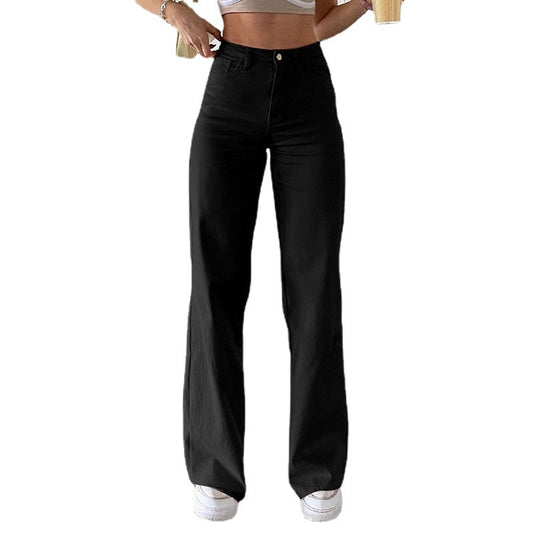 European and American style 2021 new solid color jeans women drape loose and thin high-waist straight-leg pants women casual trousers