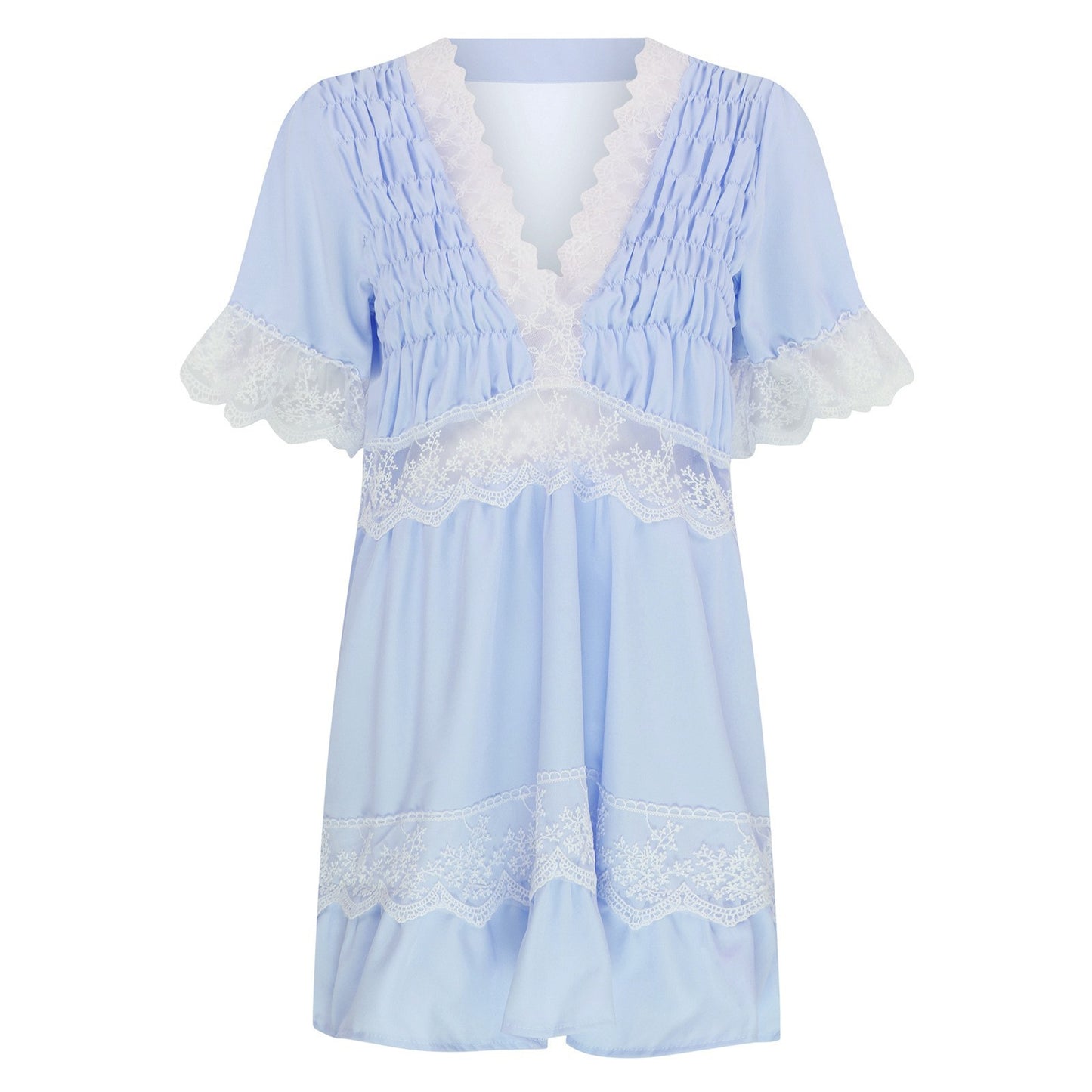 Amazon AliExpress wish independent station new summer V-neck printed lace stitching lace cool dress